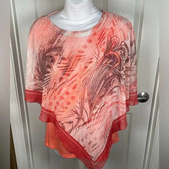 New Directions Layered Coral Poncho Blouse size S NWT - Picture 4 of 7